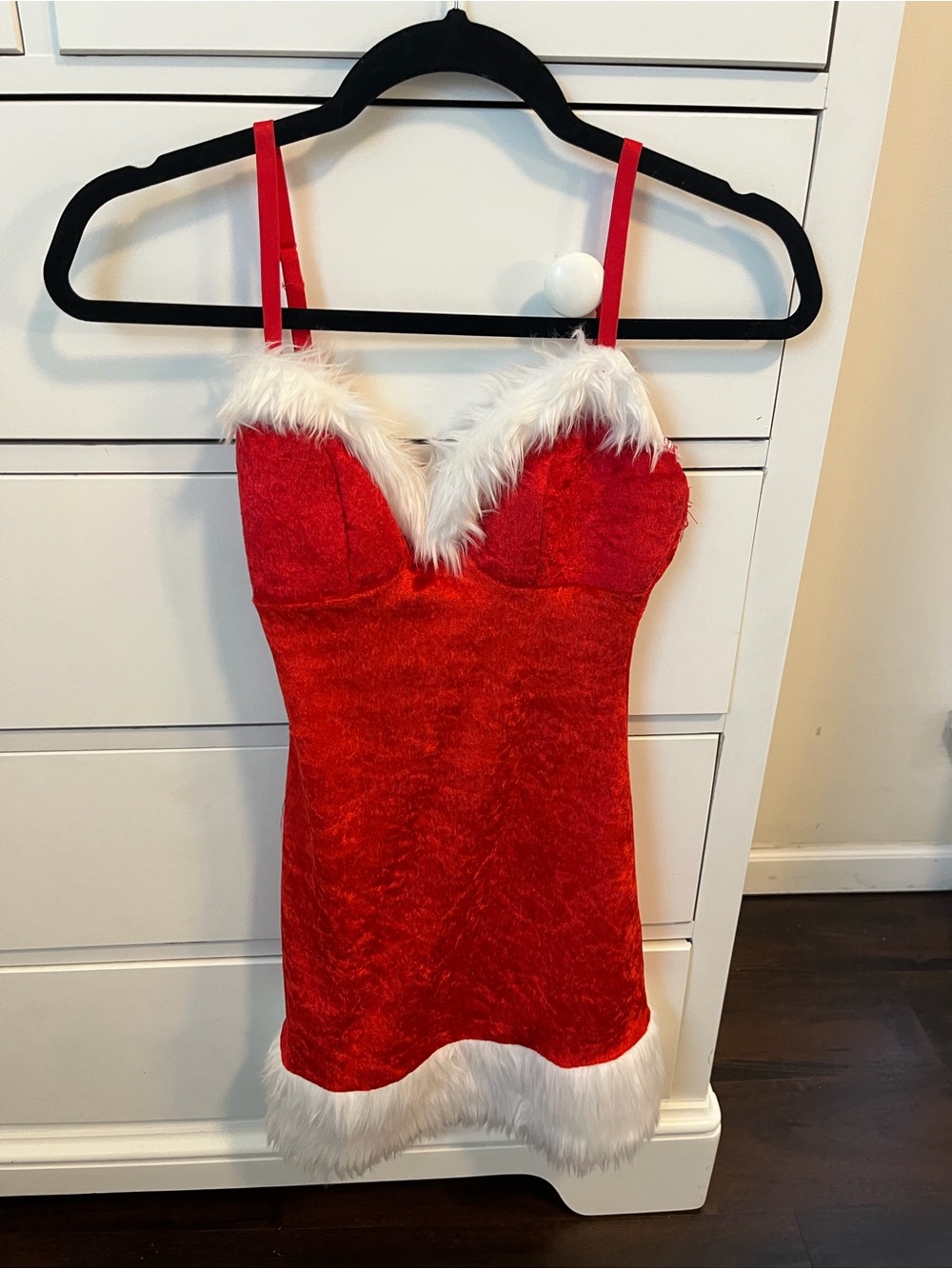 Red Velvet Santa Costume Dress with Faux Fur Trim